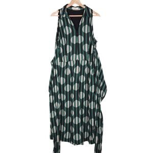 Wayward Fancies eShakti Dress XL Green Black Striped Polka Dots Sleeveless Mini